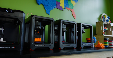 A row of the new MakerBot Replicator Mini Plus.